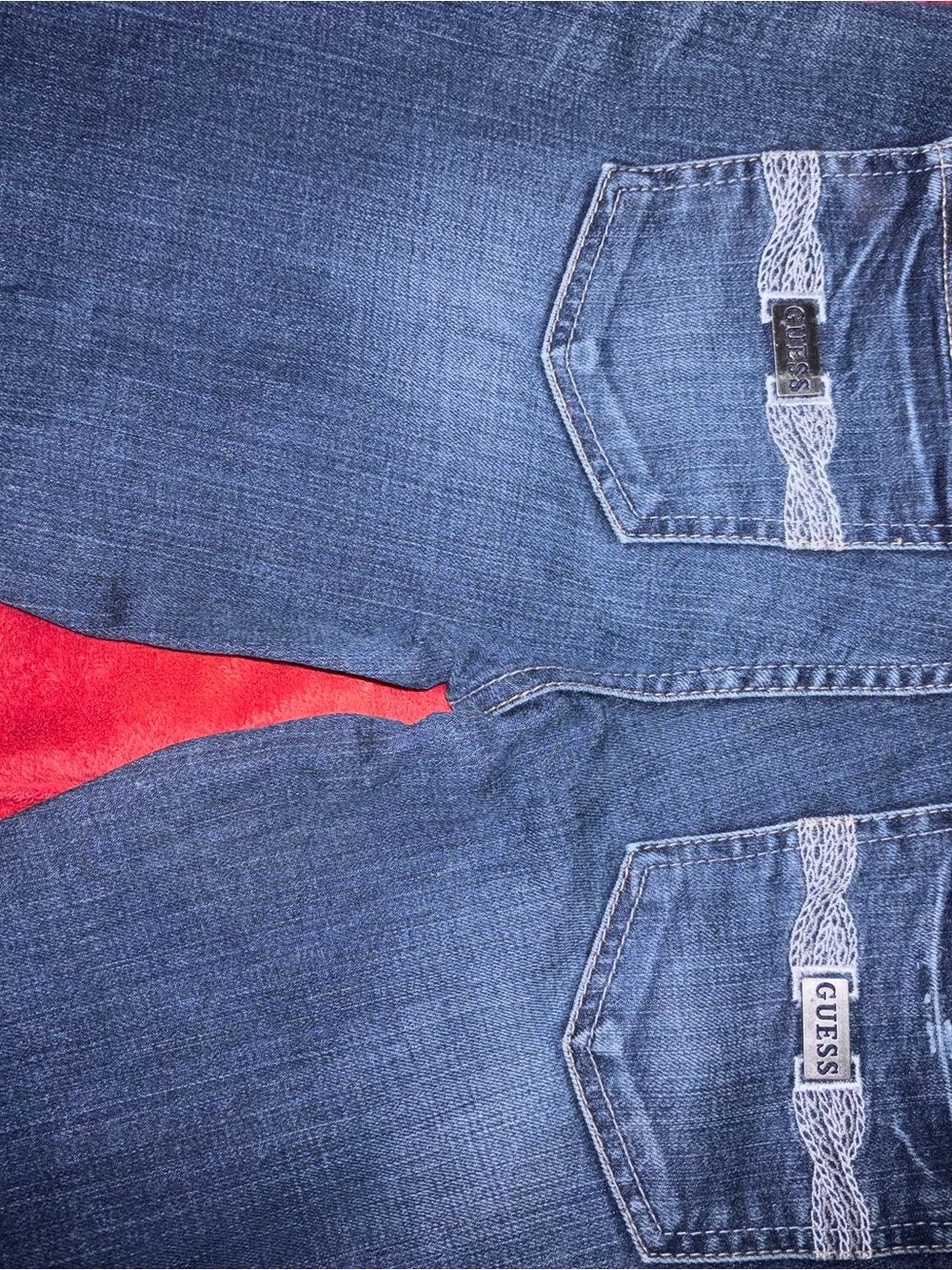Guess Womans Slim Straight Blue Denim Jeans with Back-Pocket Logo